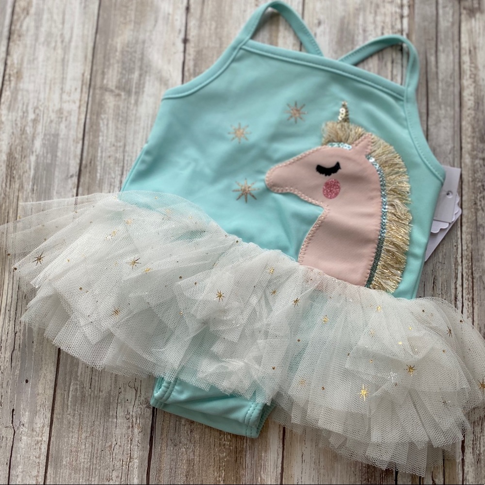 NWT Mud Pie Unicorn Glitter Tutu Swimsuit